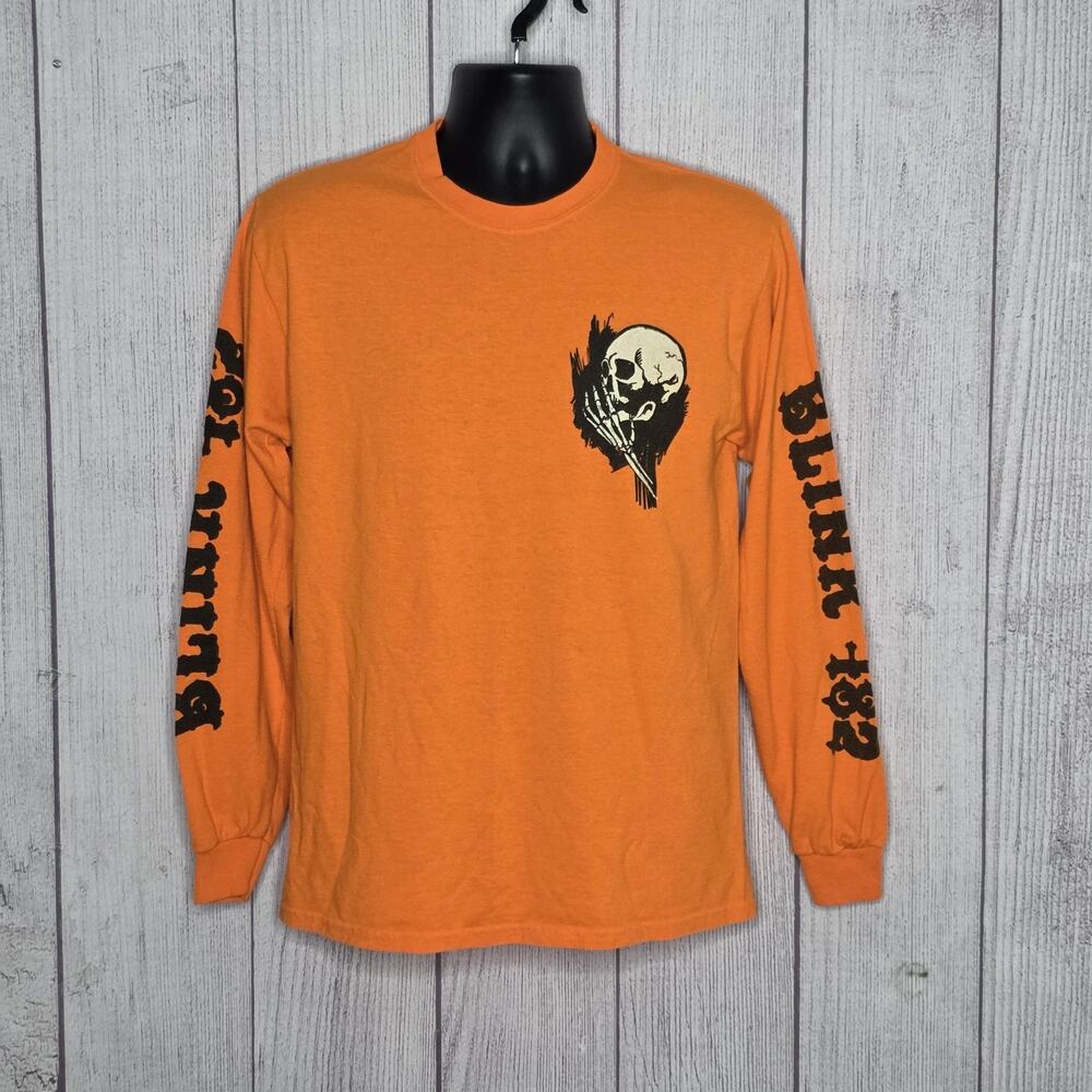 Blink 182 Skull Long Sleeve Shirt Orange Punk Rock Band Graphic Tee - Medium